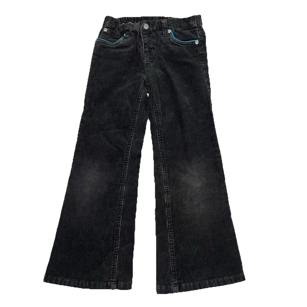 Ralph Lauren Pants Girl Size 6X Black Corduroy Cotton Stretch Elastic Waist Fade